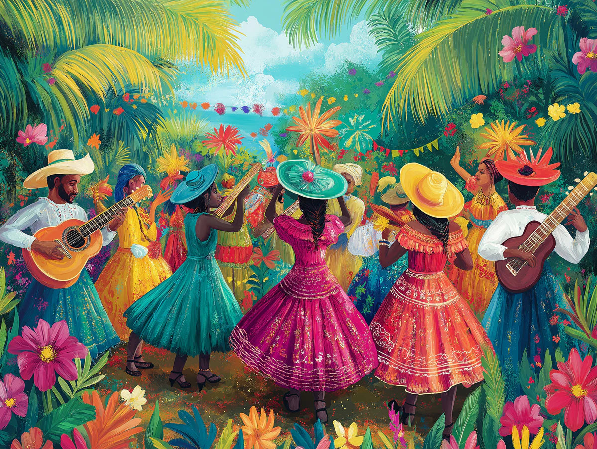 Tropical Carnival Mural Wallpaper — Vibrant Latin Celebration Mural Wallpaper - room preview 02