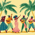 Caribbean Rhythm Mural Wallpaper — Retro Palm and Music Scene Mural Wallpaper - room preview 02
