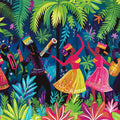 Jungle Festival Mural Wallpaper — Vibrant Tropical Dancers Pattern Mural Wallpaper - room preview 02