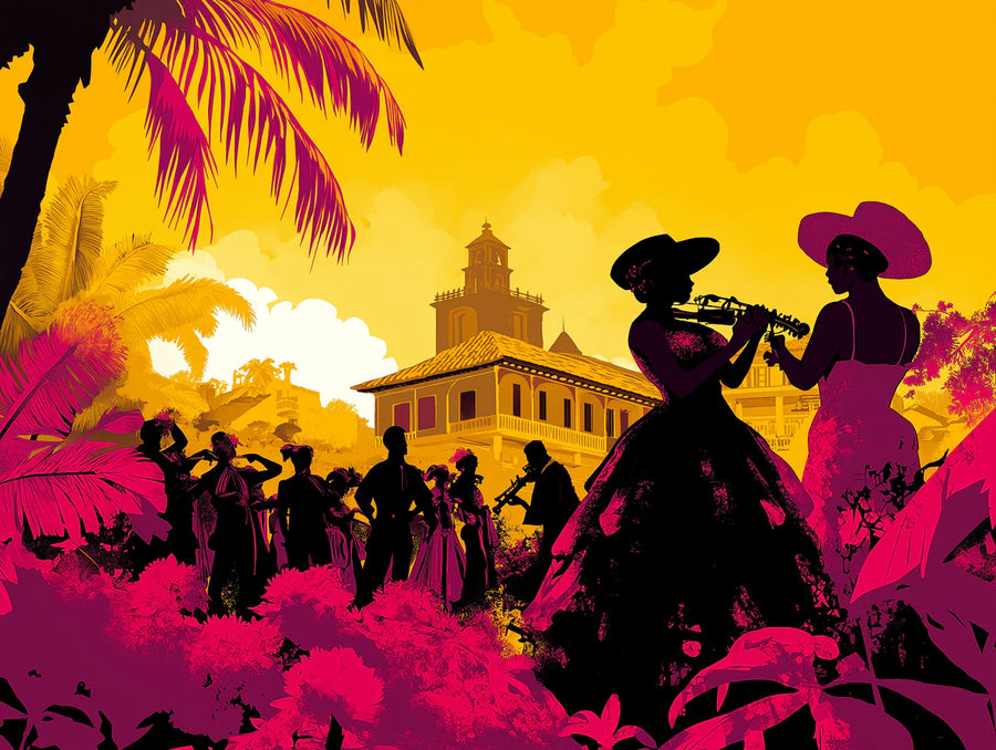 Sunset Wallpaper Mural – Golden Hour Wall Mural – Latin Fiesta — Sunset Silhouette Scene printable artwork