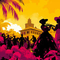 Latin Fiesta Mural Wallpaper — Sunset Silhouette Scene Mural Wallpaper - room preview 02