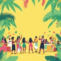 Island Celebration Mural Wallpaper — Tropical Festive Scene Mural Wallpaper - room preview 02