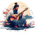 Traditional Pipa Player Mural Wallpaper — Artistic Ink Wash Style Mural Wallpaper - room preview 02