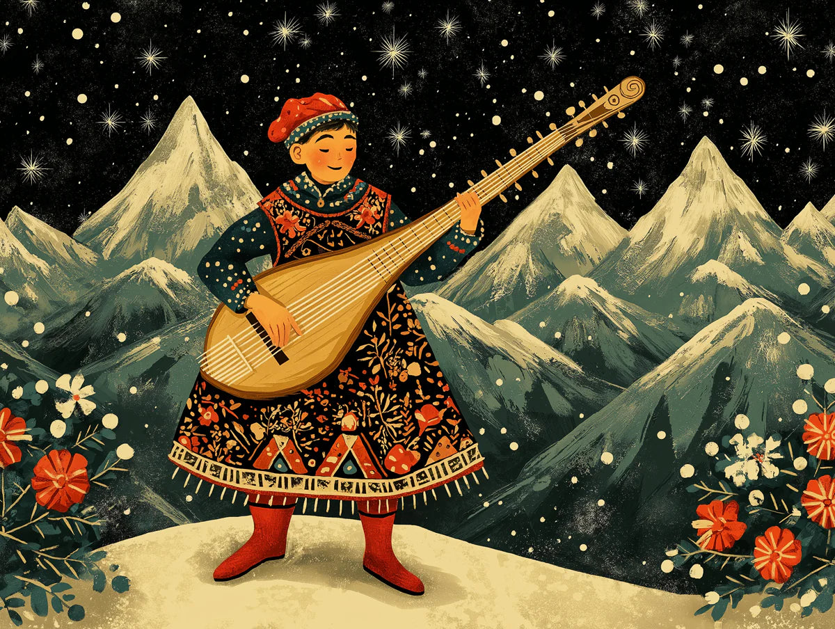 Starlit Lute Player Mural Wallpaper — Alpine Folklore Scene Mural Wallpaper - room preview 02