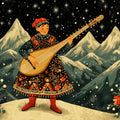 Starlit Lute Player Mural Wallpaper — Alpine Folklore Scene Mural Wallpaper - room preview 02