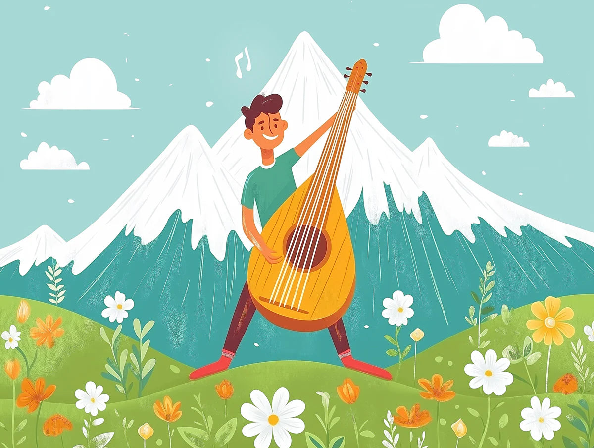 Lute Player in Mountain Meadow Mural Wallpaper — Whimsical Decor Mural Wallpaper - room preview 02