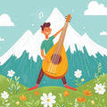 Lute Player in Mountain Meadow Mural Wallpaper — Whimsical Decor Mural Wallpaper - room preview 02