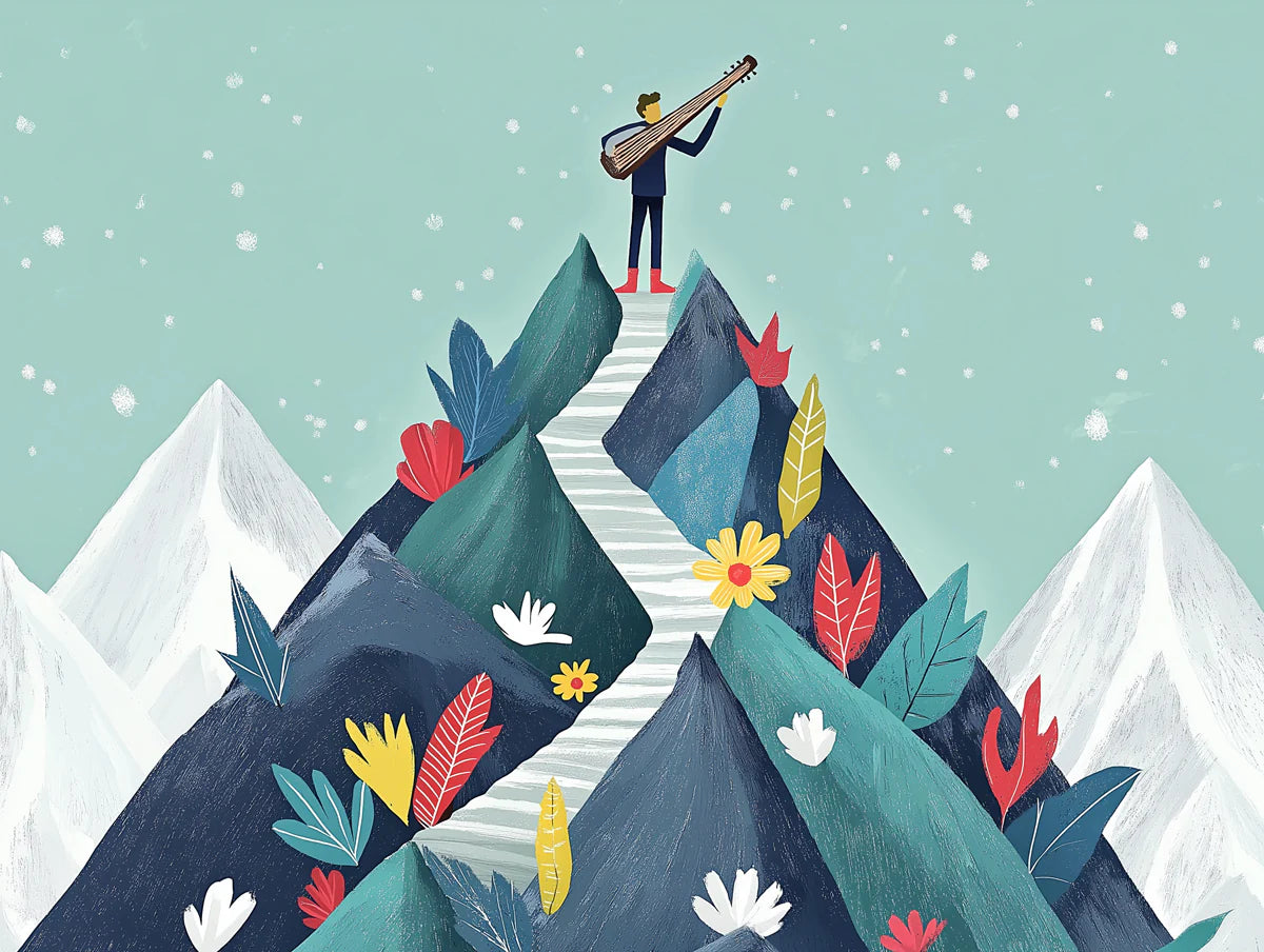 Lute Player Mountain Mural Wallpaper — Whimsical Artistic Design Mural Wallpaper - room preview 02