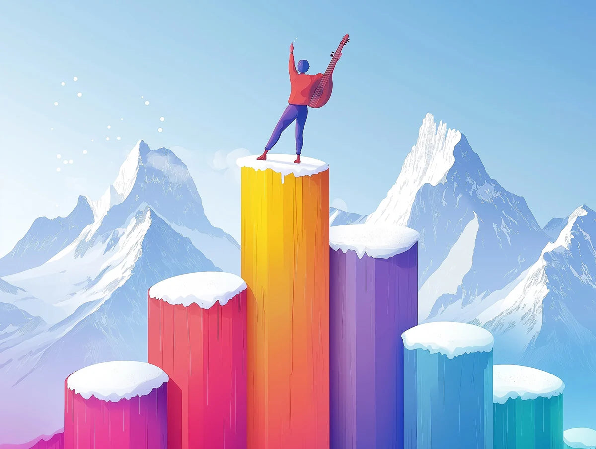 Rainbow Peak Musician Mural Wallpaper — Vibrant Mountain Art Mural Wallpaper - room preview 02