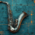 Jazz Saxophone Blueprint Mural Wallpaper — Industrial Artistic Style Mural Wallpaper - room preview 02