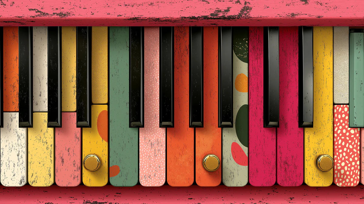 Abstract Piano Keys Mural Wallpaper — Whimsical Retro Music Decor Mural Wallpaper - room preview 02