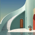 Minimalist Archway Staircase Mural Wallpaper — Modern Mediterranean Mural Wallpaper - room preview 02