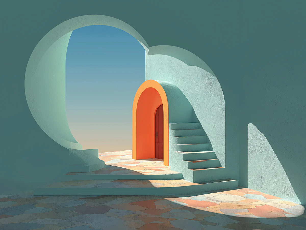 Mediterranean Archway Mural Wallpaper — Minimalist Sun-Drenched Art Mural Wallpaper - room preview 02