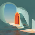 Mediterranean Archway Mural Wallpaper — Minimalist Sun-Drenched Art Mural Wallpaper - room preview 02