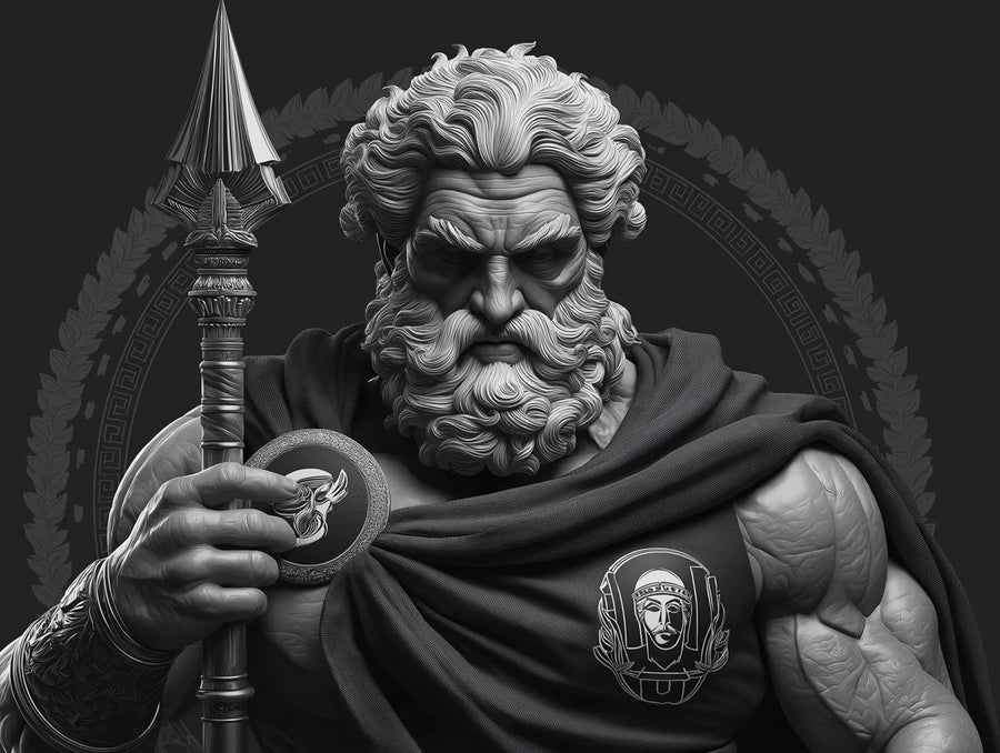Griechische Kriegerstatue Wandgemälde — Monochromes Wandgemälde mit mythologischer Kunst printable artwork