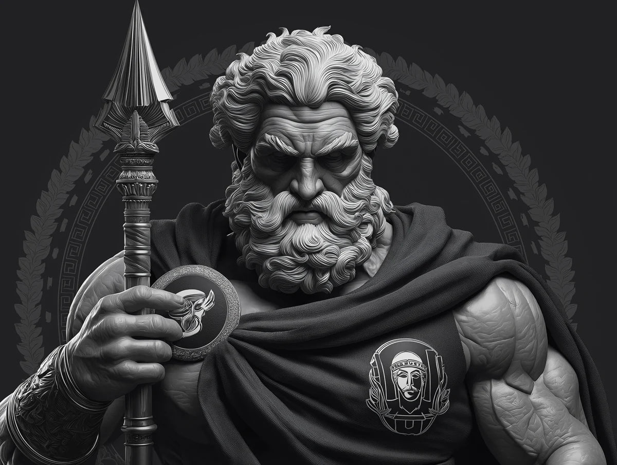Greek Warrior Statue Mural Wallpaper — Monochromatic Mythological Art Mural Wallpaper - room preview 02