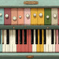 Vintage Organ Keys Mural Wallpaper — Retro Musical Illustration Mural Wallpaper - room preview 02