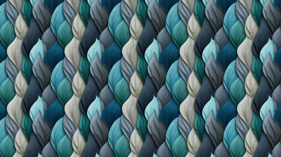 Botanical Wallpaper Mural – Leaf & Plant Wall Mural – Braided Leaf Layers — Teal and Cool Gray Tones printable artwork