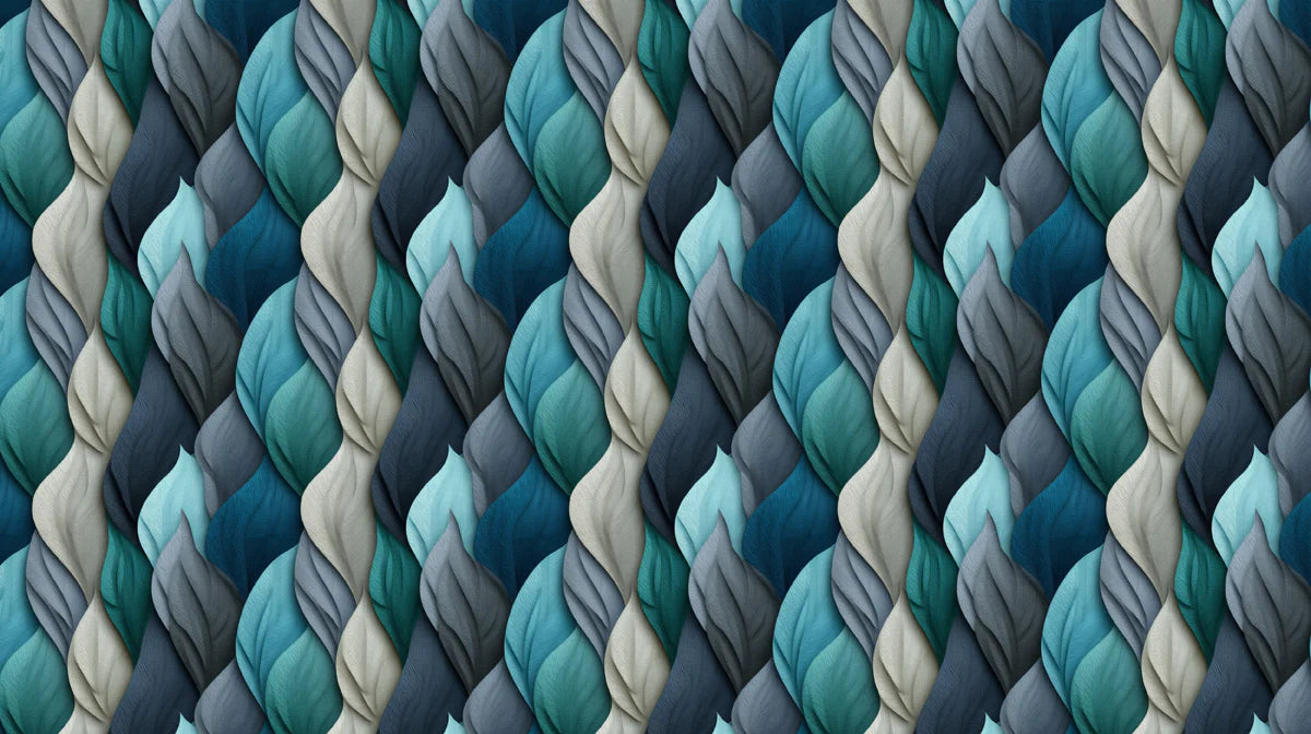 Braided Leaf Layers Mural Wallpaper — Teal and Cool Gray Tones Mural Wallpaper - room preview 02