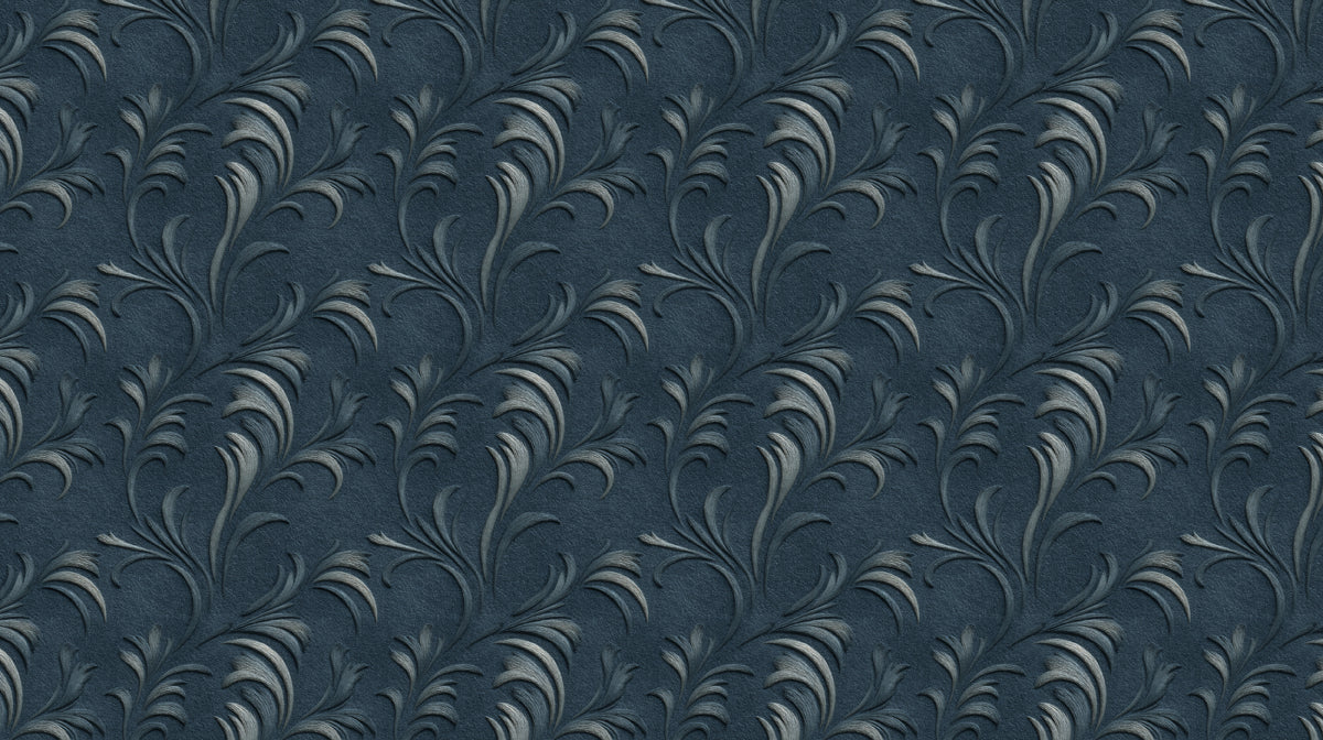 Regal Damask Scroll Mural Wallpaper Deep Navy & Silver Emboss Mural Wallpaper - room preview 02