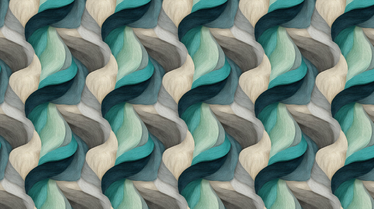 Intertwining Woven Braids Mural Wallpaper in Teal and Gray Mural Wallpaper - room preview 02