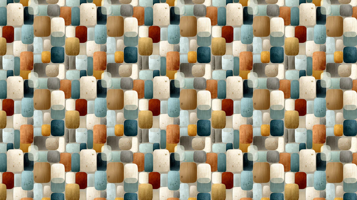 Stacked Block Harmony Mural Wallpaper — Mid-Century Abstract Pattern Mural Wallpaper - room preview 02