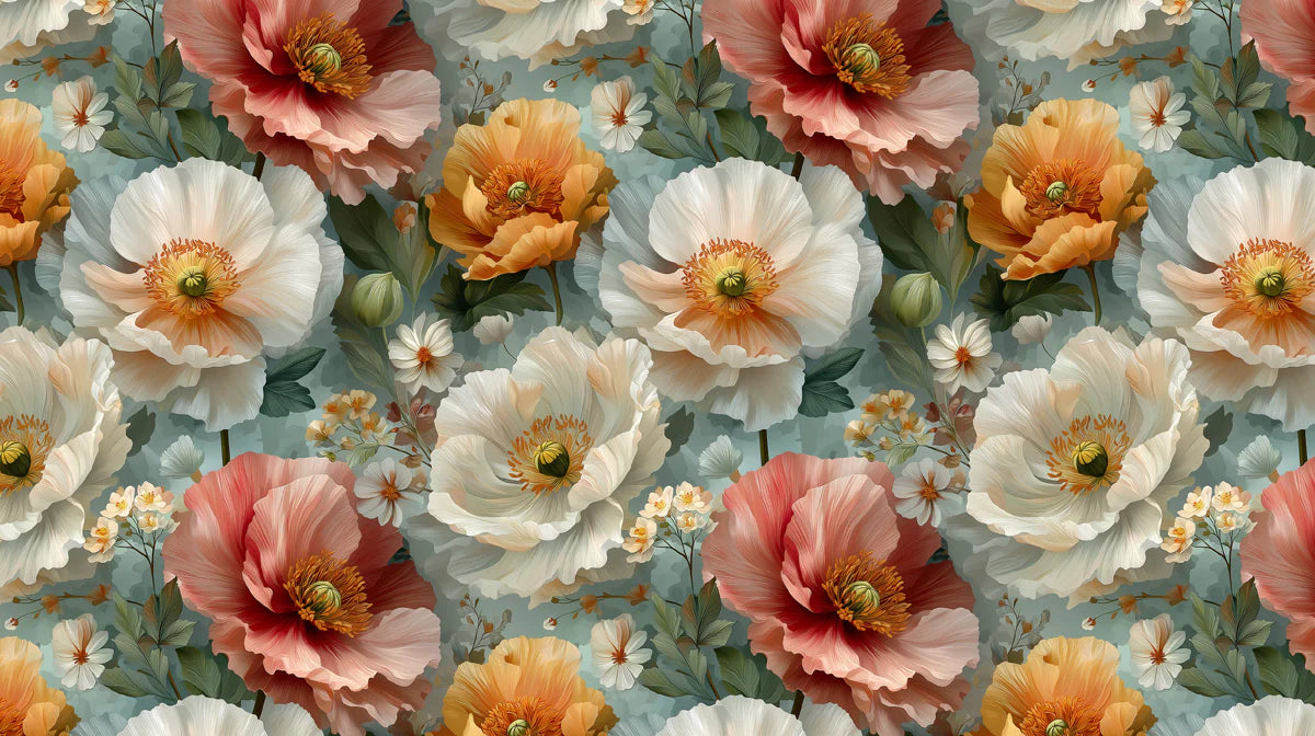 Blooming Peony Field Mural Wallpaper — Soft Apricot and Cream Mural Wallpaper - room preview 02