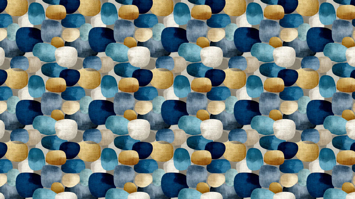 Abstract Pebble Cluster Mural Wallpaper — Navy and Ochre Mural Wallpaper - room preview 02