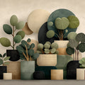Abstract Potted Plants Mural Wallpaper — Modern Botanical Art Mural Wallpaper - room preview 02