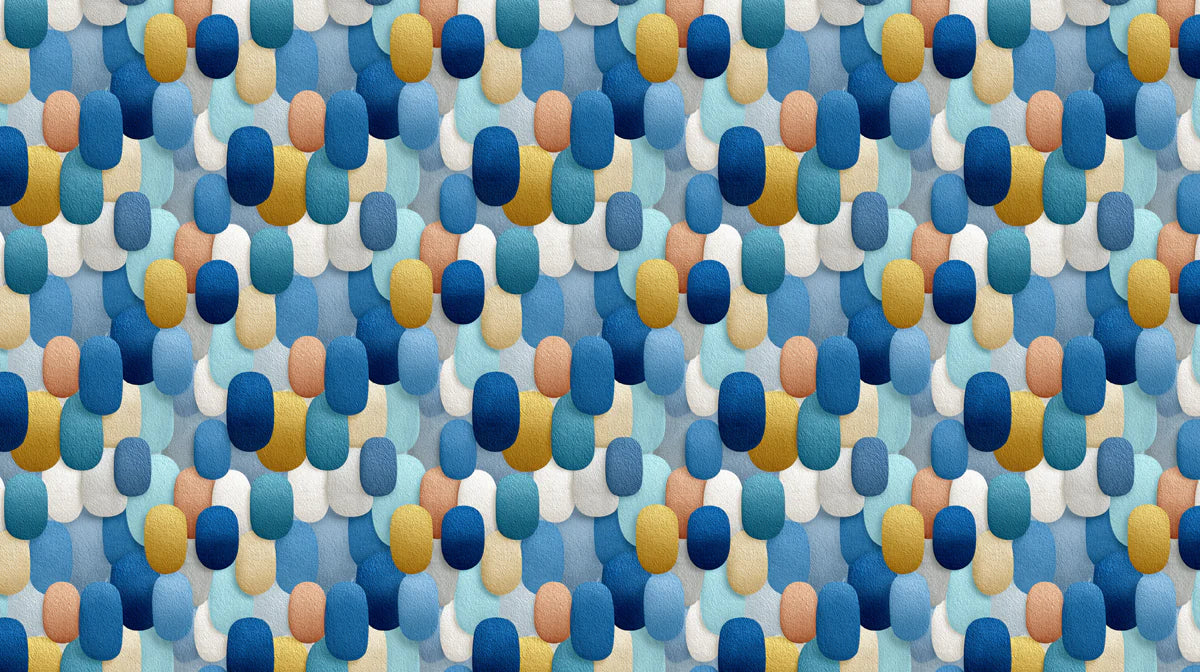 Abstract Scallop Scale Mural Wallpaper in Blue and Gold Mural Wallpaper - room preview 02