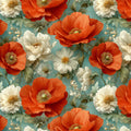 Orange Poppy and Daisy Floral Mural Wallpaper — Bright Botanical Mural Wallpaper - room preview 02