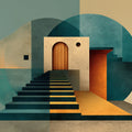 Abstract Architectural Staircase Mural Wallpaper — Modern Art Mural Wallpaper - room preview 02