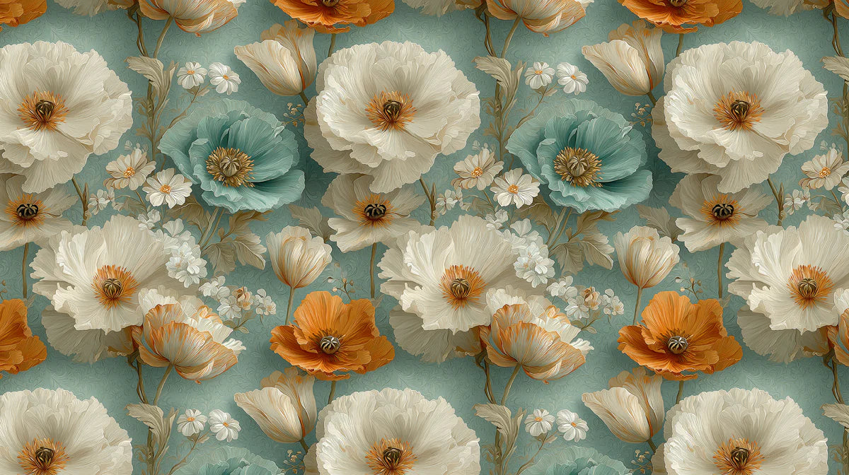 Large Scale Floral Garden Mural Wallpaper — Teal and Amber Bloom Mural Wallpaper - room preview 02