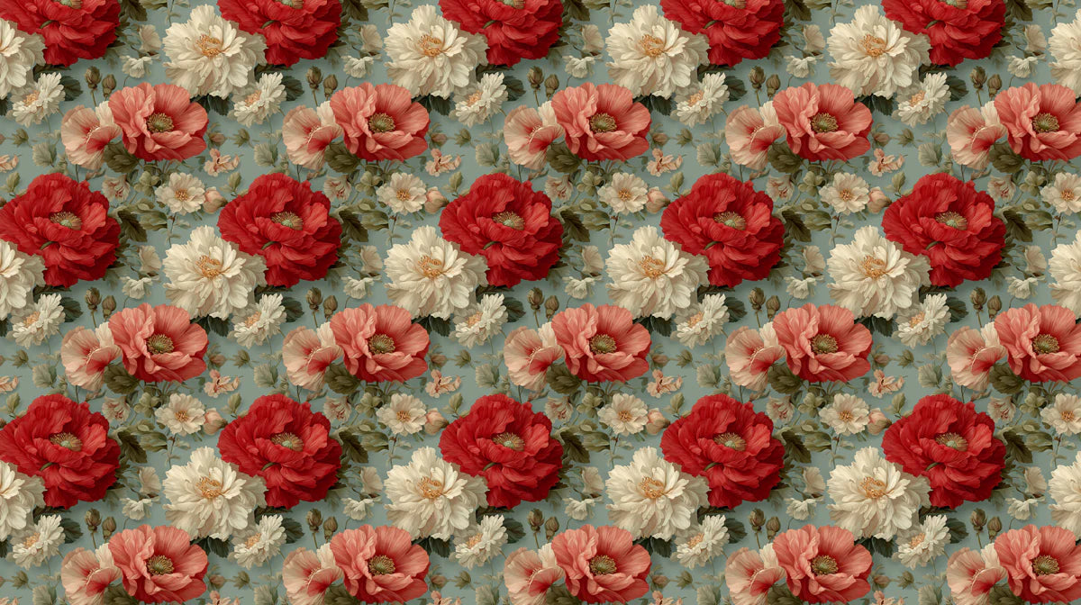 Vintage Floral Peony Mural Wallpaper — Heritage Bloom Design Mural Wallpaper - room preview 02