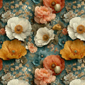 Vintage Floral Mural Wallpaper — Peach, Teal and Ochre Blooms Mural Wallpaper - room preview 02