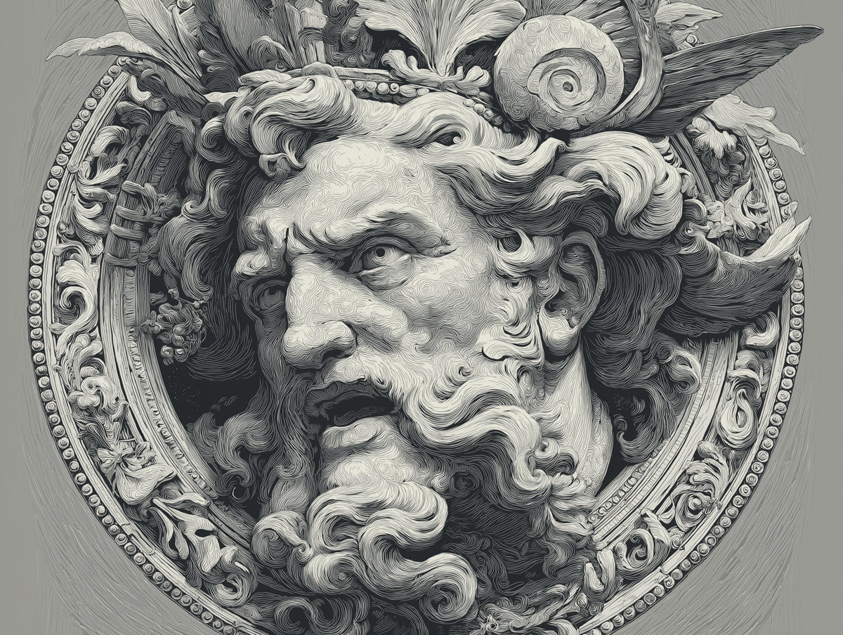 Baroque Mythical God Relief Mural Wallpaper — Intricate Sketch Mural Wallpaper - room preview 02