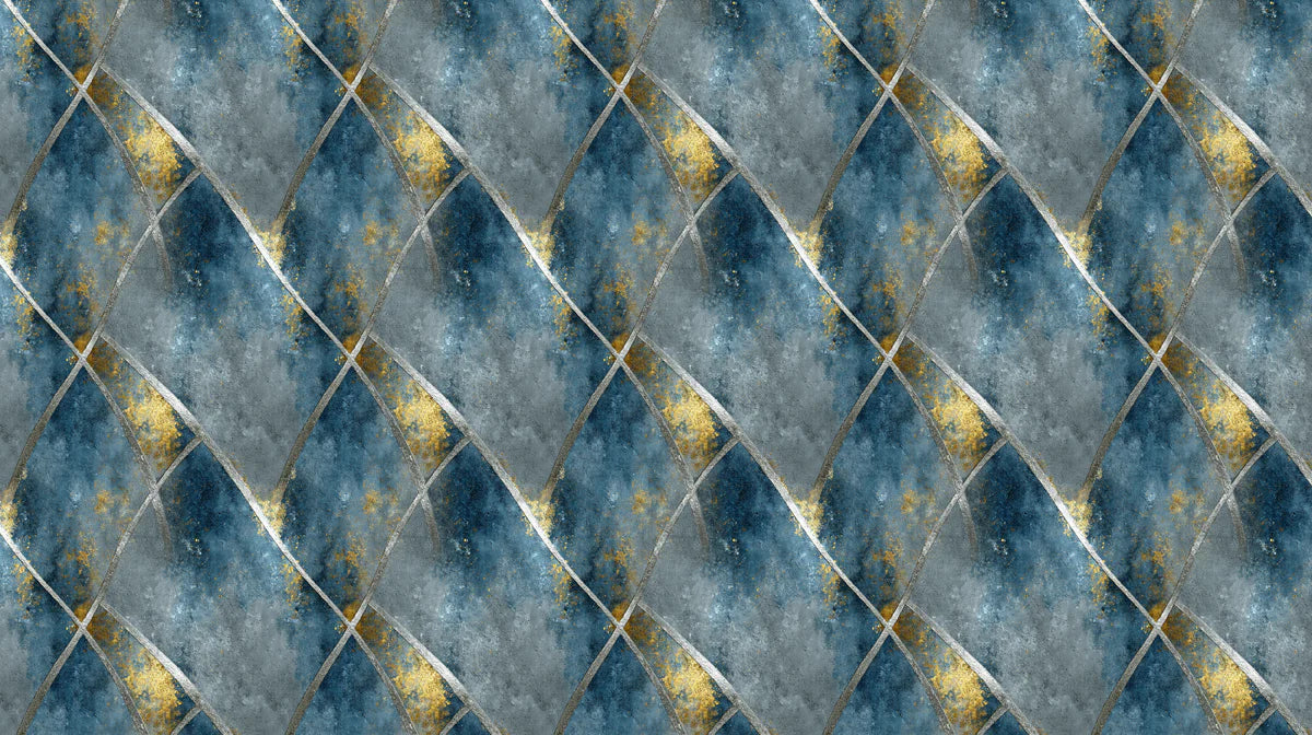 Geometric Mineral Vein Mural Wallpaper Blue, Gray, and Gilded Gold Mural Wallpaper - room preview 02