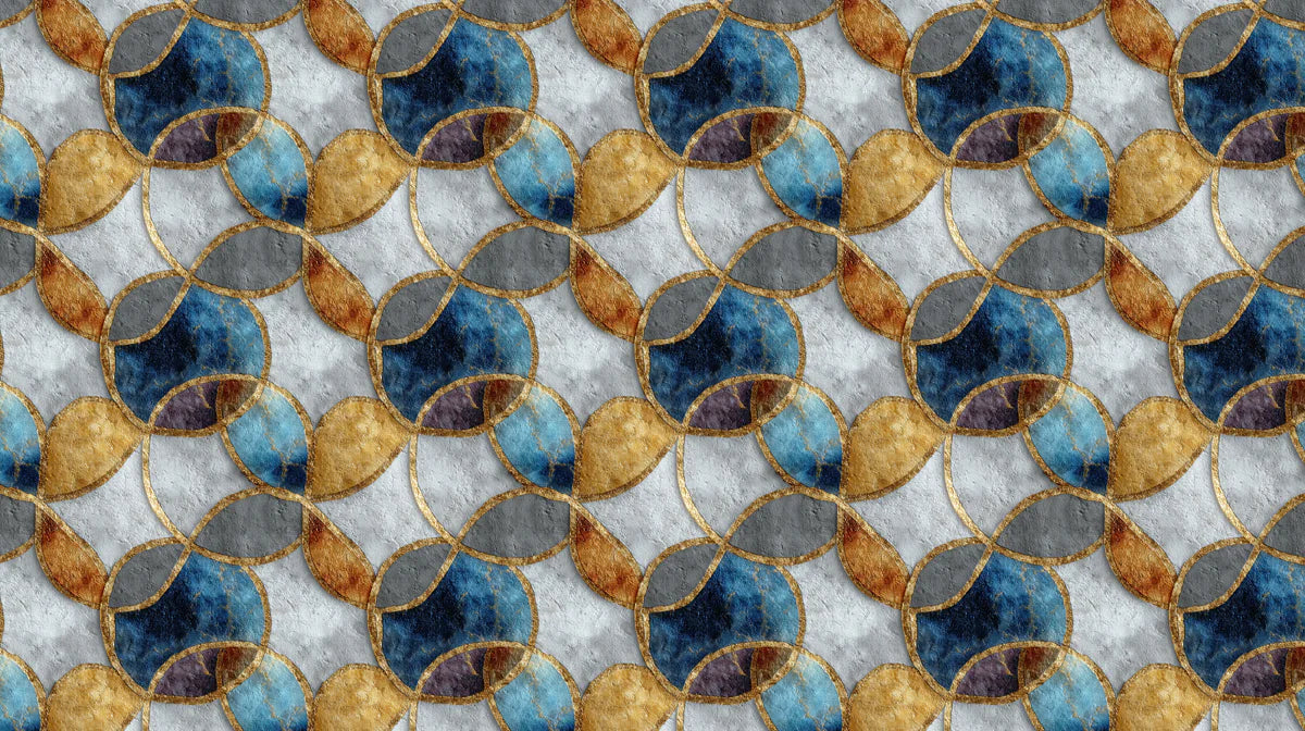 Art Deco Geometric Circles Mural Wallpaper — Gold and Navy Blue Mural Wallpaper - room preview 02