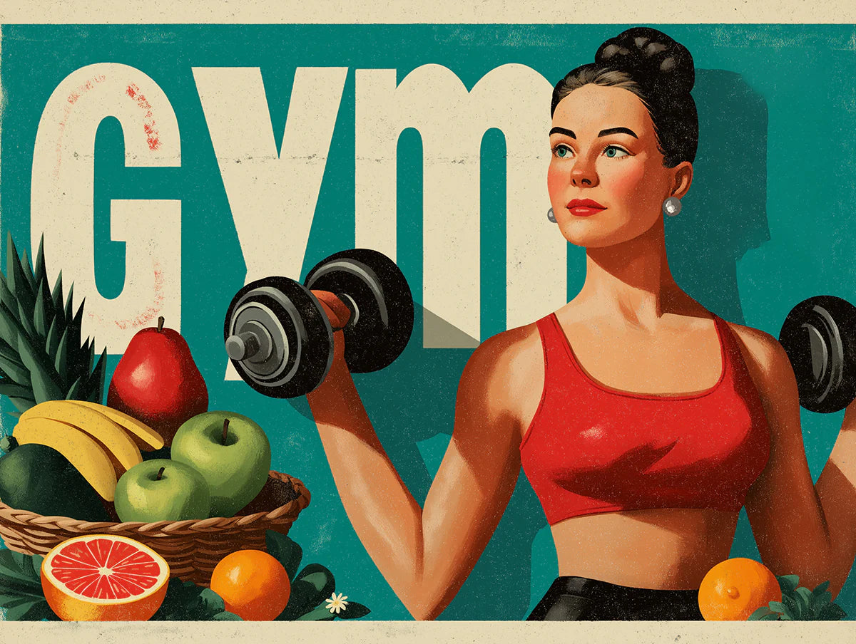 Vintage Gym Lady Mural Wallpaper — Retro Fitness Illustration Mural Wallpaper - room preview 02