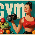Vintage Gym Lady Mural Wallpaper — Retro Fitness Illustration Mural Wallpaper - room preview 02