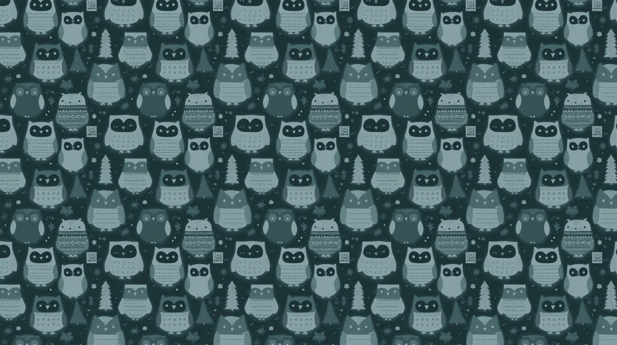 Nordic Owl and Pine Forest Mural Wallpaper —Whimsical Blue Mural Wallpaper - room preview 02