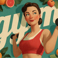 Retro Fitness Girl Mural Wallpaper —Mid-Century Gym Art Mural Wallpaper - room preview 02