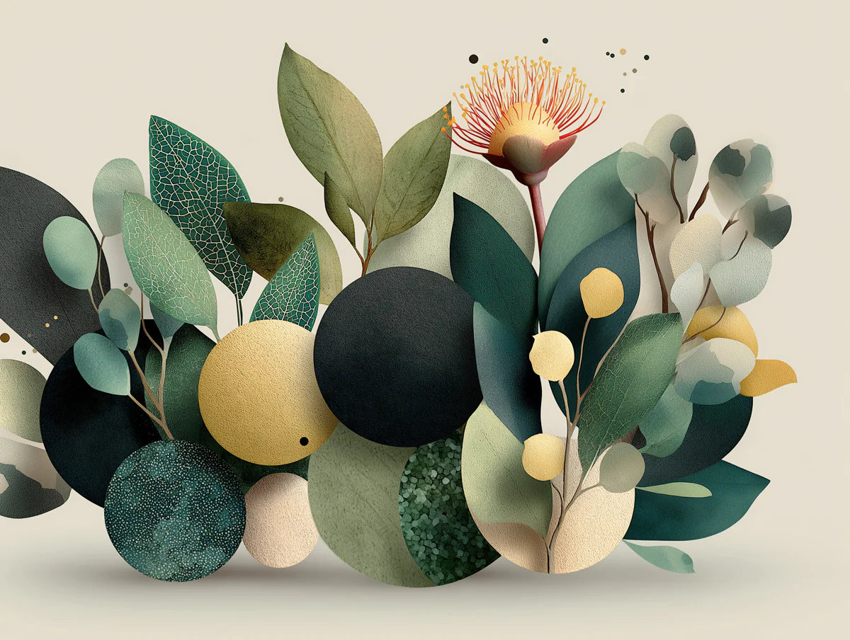 Abstract Botanical Bloom Mural Wallpaper — Modern Foliage Design Mural Wallpaper - room preview 02