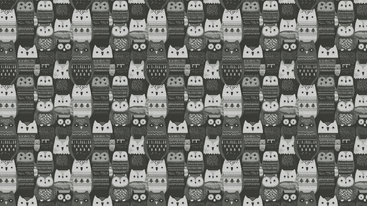 Nordic Owl Knit Mural Wallpaper —Whimsical Monochrome Design Mural Wallpaper - room preview 02