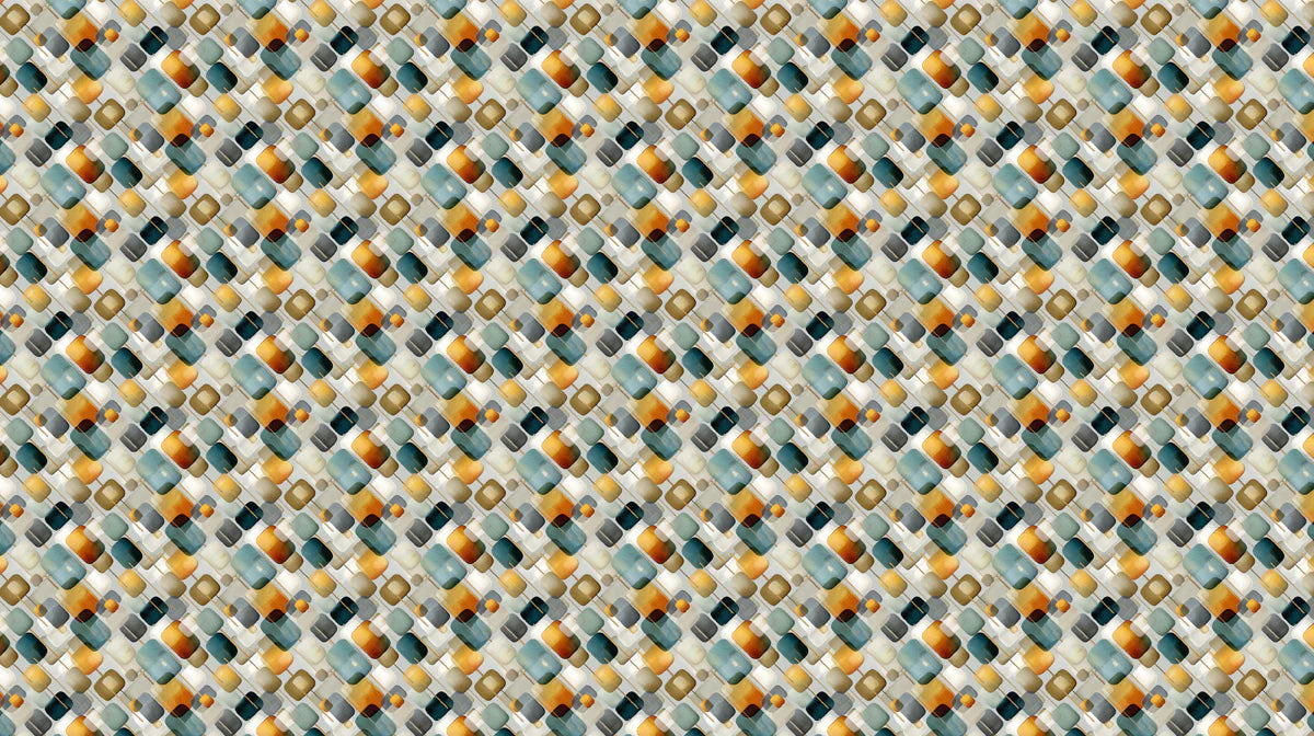 Mid-Century Geometric Mosaic Mural Wallpaper —Teal and Ochre Mural Wallpaper - room preview 02