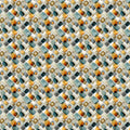 Mid-Century Geometric Mosaic Mural Wallpaper —Teal and Ochre Mural Wallpaper - room preview 02