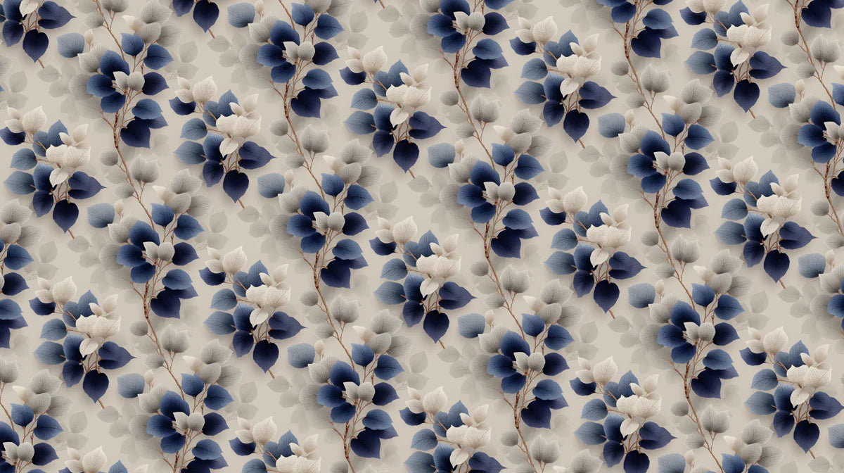 Diagonal Leaf Branch Mural Wallpaper in Navy and Soft Cream Mural Wallpaper - room preview 02