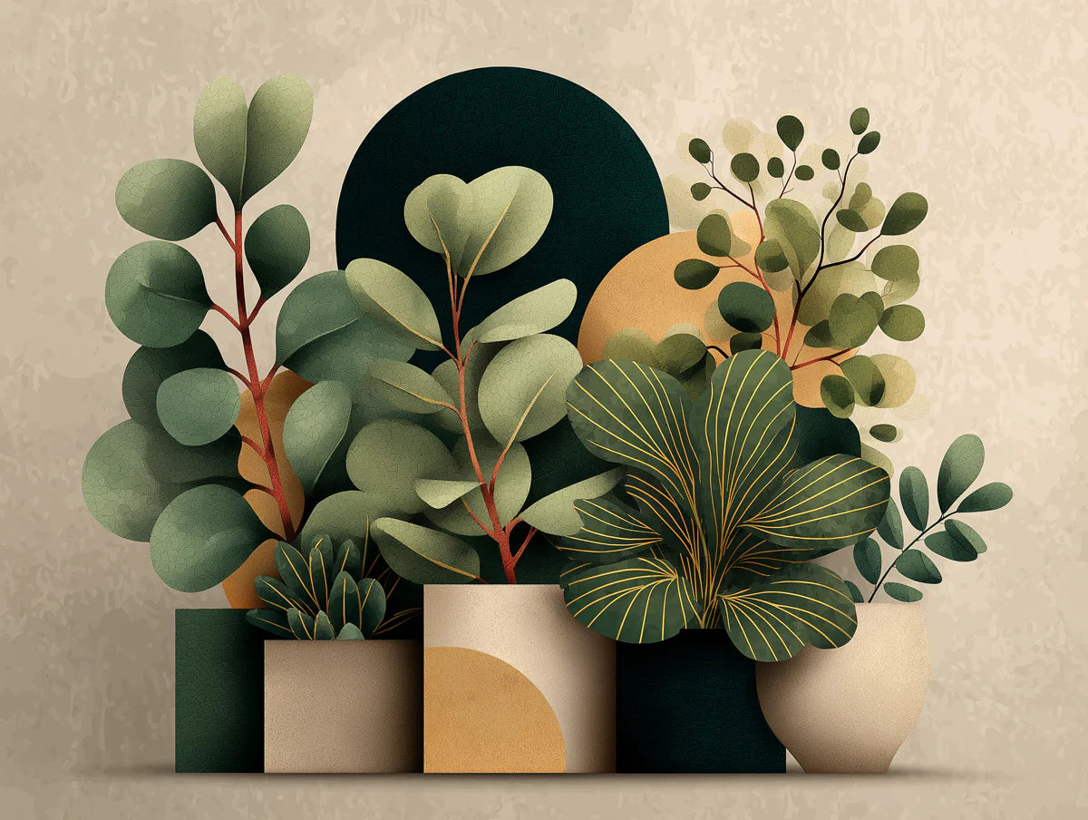 Abstract Potted Plant Mural Wallpaper — Botanical Art Mural Wallpaper - room preview 02