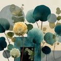 Abstract Botanical Mural Wallpaper — Teal and Ochre Bloom Mural Wallpaper - room preview 02