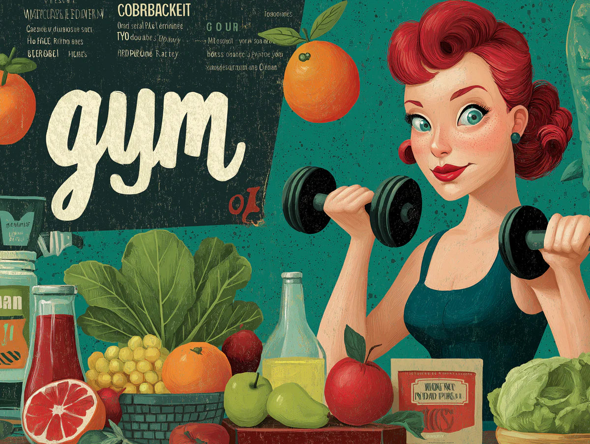 Retro Fitness Illustration Mural Wallpaper — Healthy Gym Lifestyle Mural Wallpaper - room preview 02